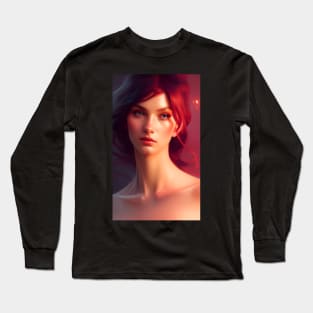 Pretty Fantasy Red Witch Artwork Long Sleeve T-Shirt